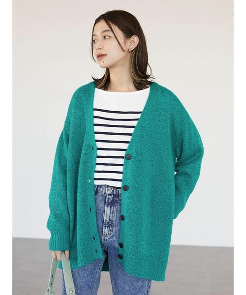 Green　Parks（グリーンパークス）の「モヘアタッチミドル丈ニットカーデ＊（カーディガン/ボレロ・レディース・ピンク/イエロー/アイボリー/ブルーグリーン・FREE）」の10枚目の写真