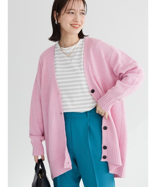 Green　Parks（グリーンパークス）の「モヘアタッチミドル丈ニットカーデ＊（カーディガン/ボレロ・レディース・ピンク/イエロー/アイボリー/ブルーグリーン・FREE）」の4枚目の写真