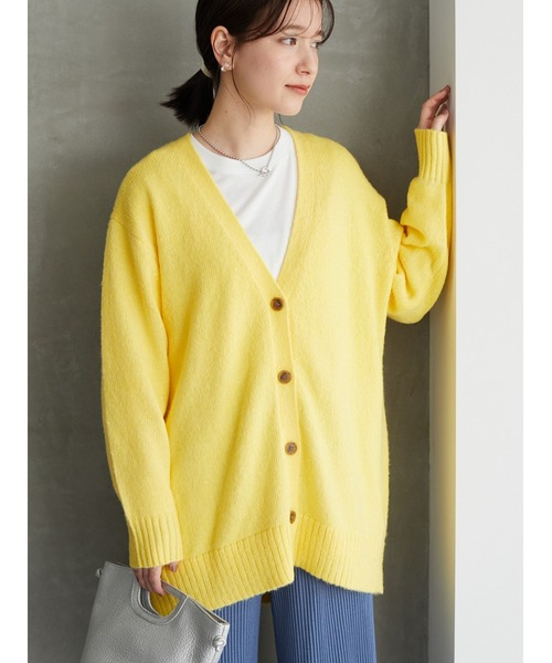 Green　Parks（グリーンパークス）の「モヘアタッチミドル丈ニットカーデ＊（カーディガン/ボレロ・レディース・ピンク/イエロー/アイボリー/ブルーグリーン・FREE）」の3枚目の写真
