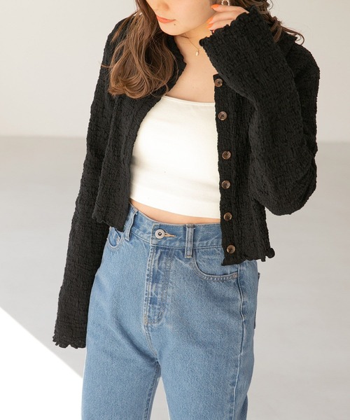 Heather(ヘザー)の「ポコポコ襟カーディガン 273041(カーディガン/ボレロ・レディース・ブラック/グリーン/アイボリー・FREE)」の3枚目の写真