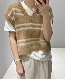 ボーダーニットベスト(Le)