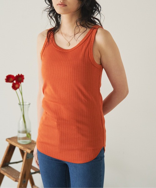 ANGIE（アンジー）の「ランダムリブタンクトップ/無地/ボーダー（タンクトップ・レディース・オフホワイト/ブラウン系その他/ブルー系その他/イエロー系その他/スミクロ/ダークオレンジ・FREE）」の6枚目の写真