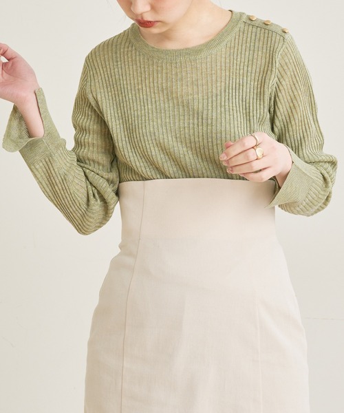 natural couture（ナチュラルクチュール）の「【WEB限定カラー有り】キラッとほんわりシアーリブニット（ニット/セーター・レディース・オフホワイト/ベージュ/グリーン/その他1/その他2・FREE）」の3枚目の写真