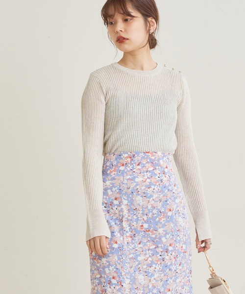 natural couture（ナチュラルクチュール）の「【WEB限定カラー有り】キラッとほんわりシアーリブニット（ニット/セーター・レディース・オフホワイト/ベージュ/グリーン/その他1/その他2・FREE）」の15枚目の写真