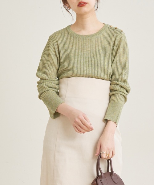 natural couture（ナチュラルクチュール）の「【WEB限定カラー有り】キラッとほんわりシアーリブニット（ニット/セーター・レディース・オフホワイト/ベージュ/グリーン/その他1/その他2・FREE）」の16枚目の写真