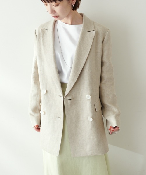 大人高級感/紺ブレ/リネンヘリンボンジャケット
