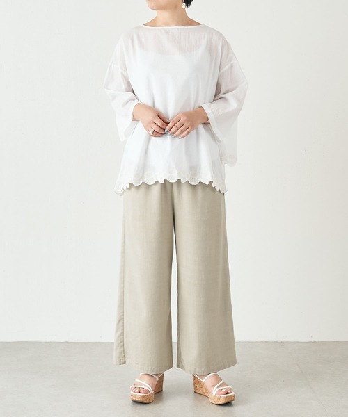 BEARDSLEY（ビアズリー）の「カットワーク刺繍ブラウス（シャツ/ブラウス・レディース・ホワイト/ネイビー・FREE）」の3枚目の写真