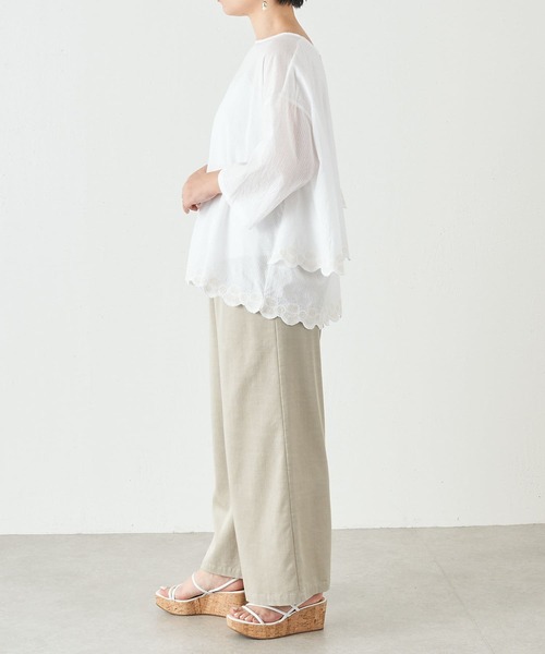 BEARDSLEY（ビアズリー）の「カットワーク刺繍ブラウス（シャツ/ブラウス・レディース・ホワイト/ネイビー・FREE）」の4枚目の写真