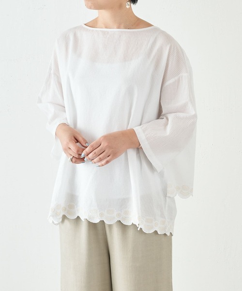 BEARDSLEY（ビアズリー）の「カットワーク刺繍ブラウス（シャツ/ブラウス・レディース・ホワイト/ネイビー・FREE）」の9枚目の写真