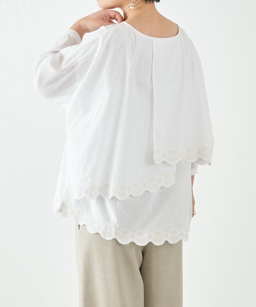 BEARDSLEY（ビアズリー）の「カットワーク刺繍ブラウス（シャツ/ブラウス・レディース・ホワイト/ネイビー・FREE）」の7枚目の写真