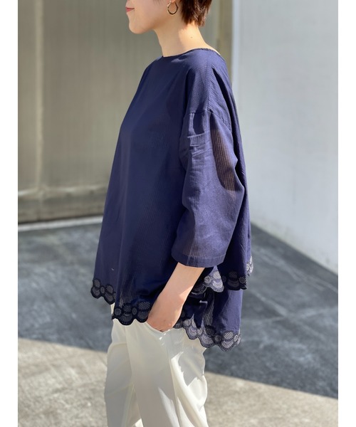 BEARDSLEY（ビアズリー）の「カットワーク刺繍ブラウス（シャツ/ブラウス・レディース・ホワイト/ネイビー・FREE）」の12枚目の写真