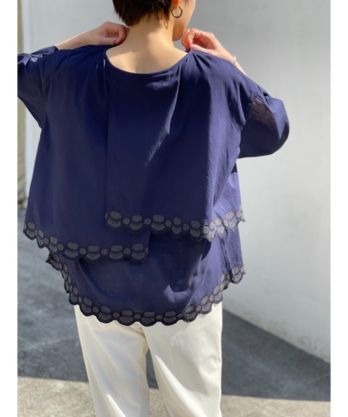 BEARDSLEY（ビアズリー）の「カットワーク刺繍ブラウス（シャツ/ブラウス・レディース・ホワイト/ネイビー・FREE）」の13枚目の写真