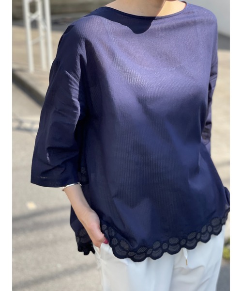 BEARDSLEY（ビアズリー）の「カットワーク刺繍ブラウス（シャツ/ブラウス・レディース・ホワイト/ネイビー・FREE）」の15枚目の写真