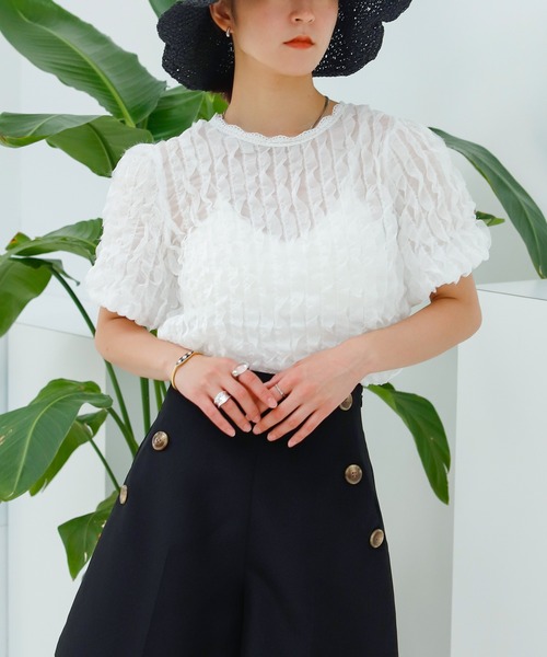 lala Born(ララボーン)の「ポップコーンシアートップス(Tシャツ/カットソー・レディース・ライム/アイボリー/ブラック・FREE)」の1枚目の写真