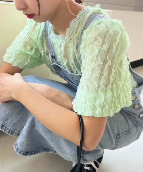 lala Born(ララボーン)の「ポップコーンシアートップス(Tシャツ/カットソー・レディース・ライム/アイボリー/ブラック・FREE)」の16枚目の写真