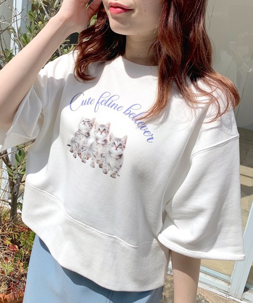 オリーブ デ オリーブ ★おめかしネコスウェット ・オフホワイト ネコスウェット（Tシャツ/カットソー）｜OLIVE des OLIVE