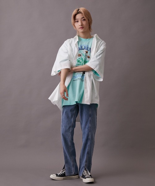 re_k by JUNRED（レクバイジュンレッド）の「【 re_k by JUNRED 】BIGブロードレギュラーカラーハーフスリーブシャツ（シャツ/ブラウス・メンズ・パープル/ホワイト/ブルー系その他4・S/L/M）」の9枚目の写真