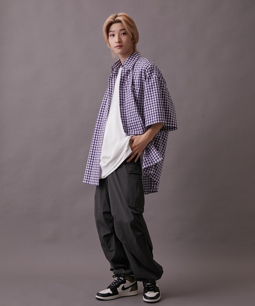 re_k by JUNRED（レクバイジュンレッド）の「【 re_k by JUNRED 】BIGブロードレギュラーカラーハーフスリーブシャツ（シャツ/ブラウス・メンズ・パープル/ホワイト/ブルー系その他4・S/L/M）」の16枚目の写真