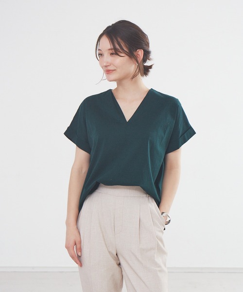 abahouse mavie（アバハウスマヴィ）の「シルケット天竺プルオーバー（Tシャツ/カットソー・レディース・ダークグリーン/ベージュ/ブラック/ホワイト/チャコールグレー/ブルー・フリー）」の5枚目の写真