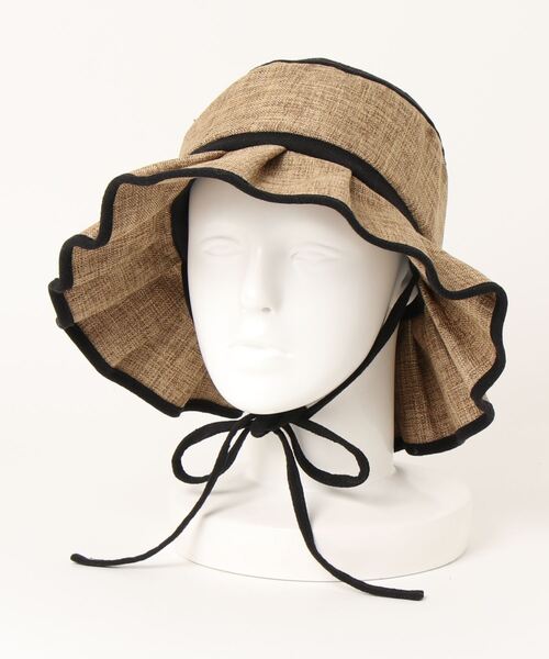 MIXXDAVID（ミックスディビッド）の「ブローチ付きプリーツハット（Tシャツ/カットソー・レディース・ベージュ/ブラック・FREE）」の2枚目の写真