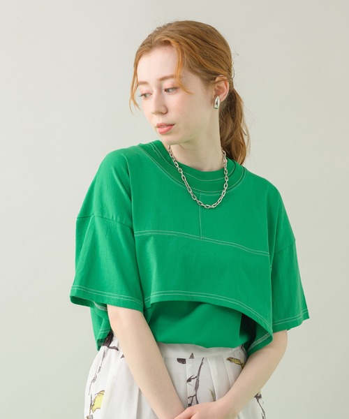 TRANOI（トラノイ）の「TRANOI クロップドセットトップス（Tシャツ/カットソー・レディース・ブラック/ブルー/グリーン・FREE）」の3枚目の写真