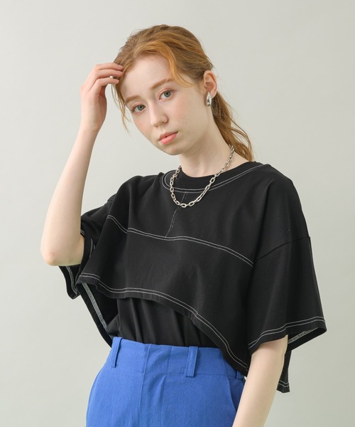 TRANOI（トラノイ）の「TRANOI クロップドセットトップス（Tシャツ/カットソー・レディース・ブラック/ブルー/グリーン・FREE）」の9枚目の写真