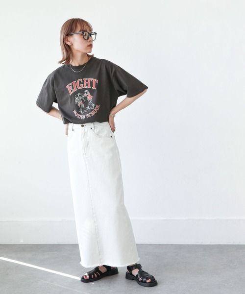 Chillfar（チルファー）の「デニムロングスカート（デニムスカート・レディース・ブラック/ネイビー/アイボリー・MEDIUM/LARGE）」の13枚目の写真