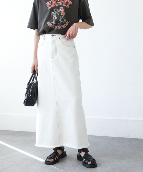 Chillfar(チルファー)の「デニムロングスカート(デニムスカート・レディース・ブラック/ネイビー/アイボリー・MEDIUM/LARGE)」の10枚目の写真