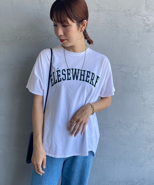 MICA&DEAL（マイカ＆ディール）の「[MICA&DEAL/マイカアンドディール] ELSEWHERE ロゴプリントTシャツ（Tシャツ/カットソー・レディース・ホワイト/ネイビー/チャコール・F）」の9枚目の写真