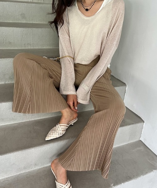 NANING9(ナンニング)の「NANING9 切りっぱなしバンディングプリーツパンツ(その他パンツ・レディース・ブラック/ベージュ/グレー/レッド/グリーン・FREE)」の12枚目の写真