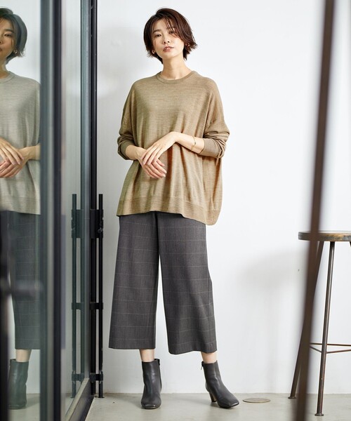 J.PRESS(ジェイプレス)の「【洗える】アルガンシルクチェック ワイドパンツ(その他パンツ・レディース・ブラウン系3/ライトグレー系3・T15/T17/T13)」の3枚目の写真