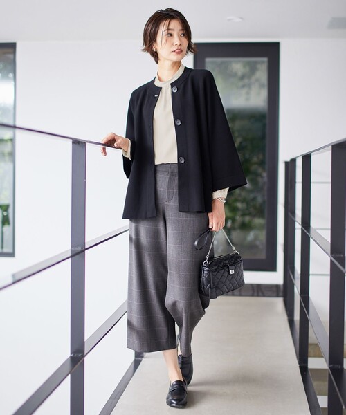 J.PRESS(ジェイプレス)の「【洗える】アルガンシルクチェック ワイドパンツ(その他パンツ・レディース・ブラウン系3/ライトグレー系3・T15/T17/T13)」の6枚目の写真