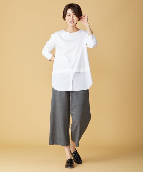 J.PRESS(ジェイプレス)の「【洗える】アルガンシルクチェック ワイドパンツ(その他パンツ・レディース・ブラウン系3/ライトグレー系3・T15/T17/T13)」の8枚目の写真