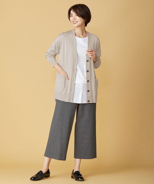J.PRESS(ジェイプレス)の「【洗える】アルガンシルクチェック ワイドパンツ(その他パンツ・レディース・ブラウン系3/ライトグレー系3・T15/T17/T13)」の9枚目の写真