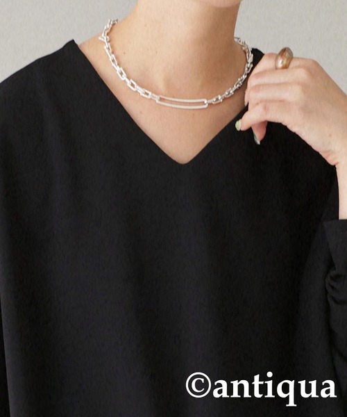 antiqua（アンティカ）の「Vネックドルマントップス（Tシャツ/カットソー・レディース・ブラック/パープル/オフホワイト/ダークカーキ・FREE）」の15枚目の写真