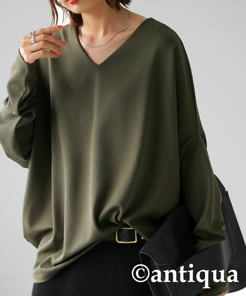 antiqua（アンティカ）の「Vネックドルマントップス（Tシャツ/カットソー・レディース・ブラック/パープル/オフホワイト/ダークカーキ・FREE）」の17枚目の写真