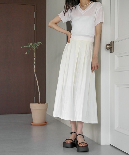UNE MANSION（ユヌマンション）の「ワッシャーフレアロングスカート（スカート・レディース・スカイブルー/ネイビー/ピンク/アイボリー・FREE）」の9枚目の写真
