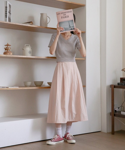 UNE MANSION（ユヌマンション）の「ワッシャーフレアロングスカート（スカート・レディース・スカイブルー/ネイビー/ピンク/アイボリー・FREE）」の12枚目の写真