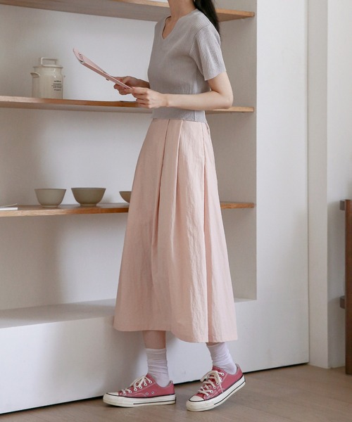UNE MANSION（ユヌマンション）の「ワッシャーフレアロングスカート（スカート・レディース・スカイブルー/ネイビー/ピンク/アイボリー・FREE）」の13枚目の写真