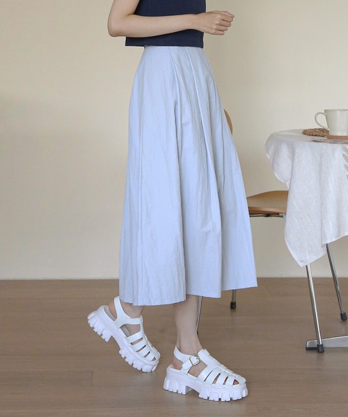 UNE MANSION（ユヌマンション）の「ワッシャーフレアロングスカート（スカート・レディース・スカイブルー/ネイビー/ピンク/アイボリー・FREE）」の21枚目の写真
