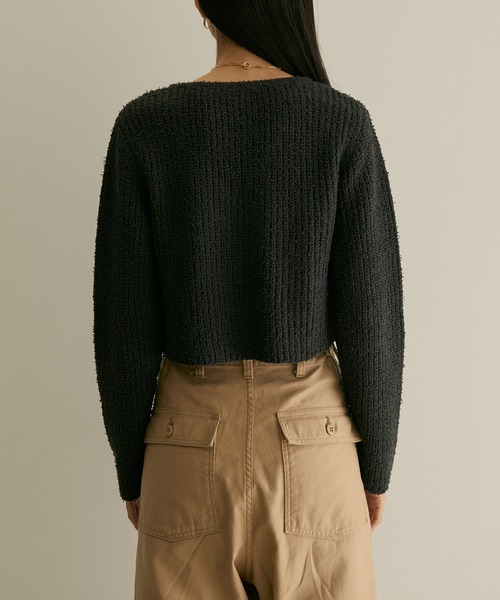 SALON adam et rope'(サロン アダム エ ロペ)の「【WEB限定】カールヤーンVネックショートカーディガン(カーディガン/ボレロ・レディース・チャコールグレー/オフホワイト・FREE)」の12枚目の写真