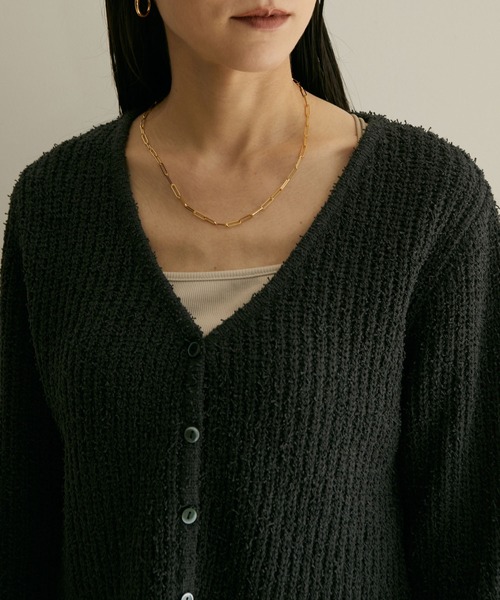 SALON adam et rope'(サロン アダム エ ロペ)の「【WEB限定】カールヤーンVネックショートカーディガン(カーディガン/ボレロ・レディース・チャコールグレー/オフホワイト・FREE)」の13枚目の写真