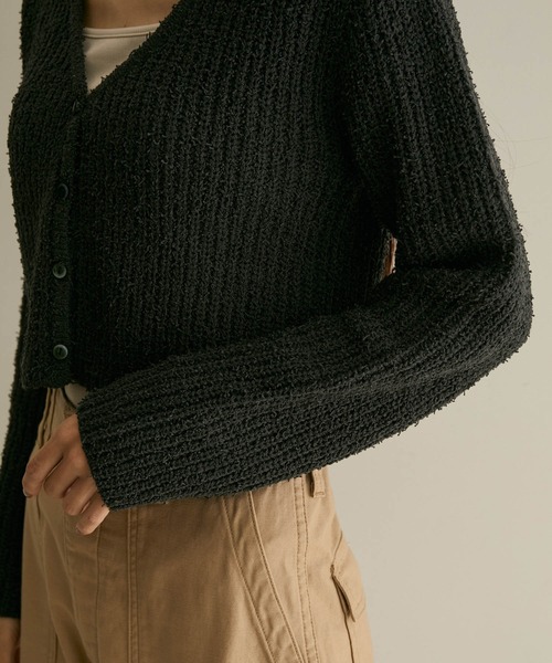 SALON adam et rope'(サロン アダム エ ロペ)の「【WEB限定】カールヤーンVネックショートカーディガン(カーディガン/ボレロ・レディース・チャコールグレー/オフホワイト・FREE)」の14枚目の写真