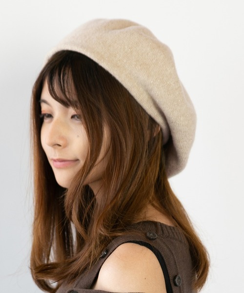 14+（イチヨンプラス）の「国産ラメ入りウールストレッチベレー帽（ハンチング/ベレー帽・レディース・ブラック/ベージュ/ネイビー/オフホワイト/レッド・FREE）」の3枚目の写真