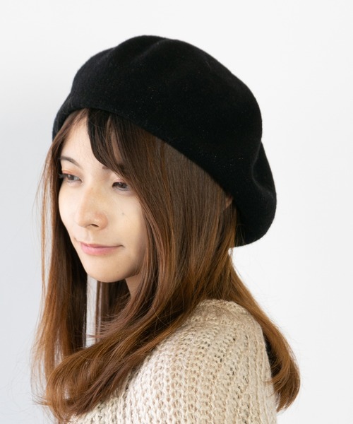 14+（イチヨンプラス）の「国産ラメ入りウールストレッチベレー帽（ハンチング/ベレー帽・レディース・ブラック/ベージュ/ネイビー/オフホワイト/レッド・FREE）」の2枚目の写真