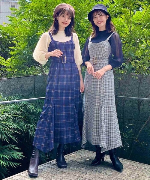 SWINGLE（スウィングル）の「ベルト付きチェックキャミワンピース