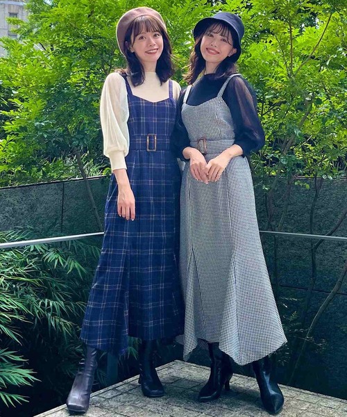 SWINGLE（スウィングル）の「ベルト付きチェックキャミワンピース