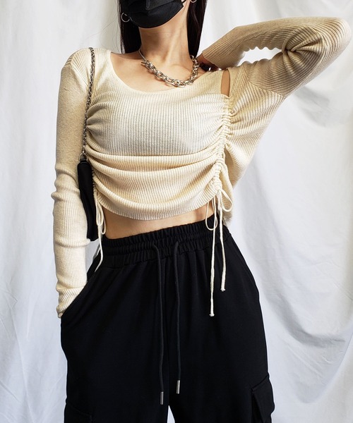 エムミーエメ　カットアウトリボンギャザートップス　スカート エムミーエメ カットアウトリボンギャザートップス スカー