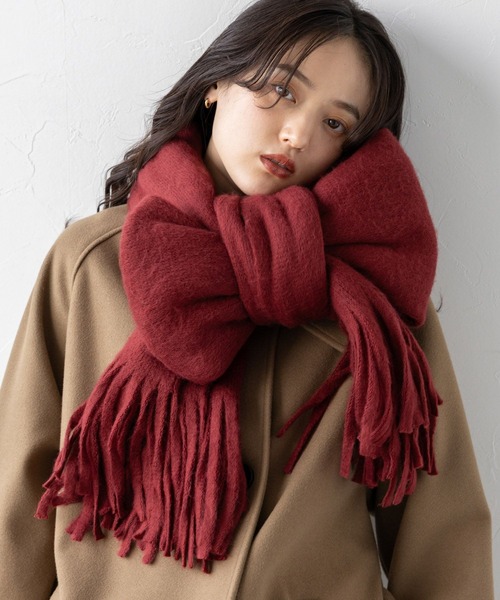 レッド モノグラム マフラー フリンジ付き レッド モノグラム マフラー フリンジ付き レッド モノグラム マフラー