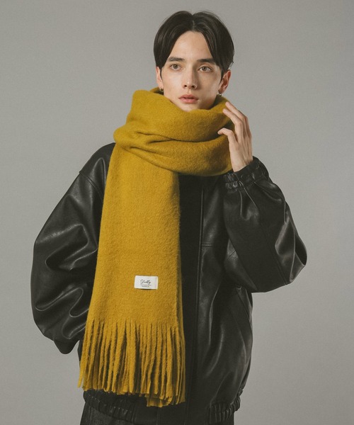 RAGEBLUE（レイジブルー）の「ラッセル編み/ボリュームフリンジマフラー（マフラー・メンズ・ブラック/ベージュ/グレー/オフホワイト/オレンジ/ブルー/グリーン/レッド/ブラウン/ライトブルー/イエロー・ONE SIZE/FREE）」の9枚目の写真